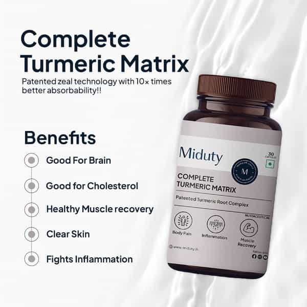 Miduty Complete Turmeric Matrix - Turmeric - Cough Cold - Cholesterol -10X Bioavailable -30 Capsule