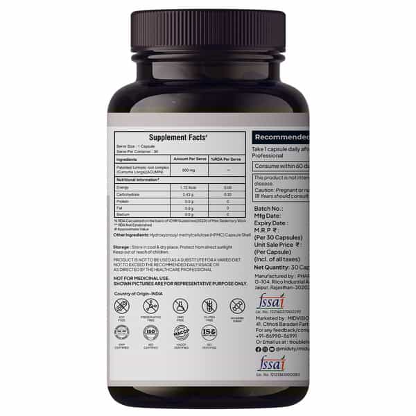 Miduty Complete Turmeric Matrix - Turmeric - Cough Cold - Cholesterol -10X Bioavailable -30 Capsule