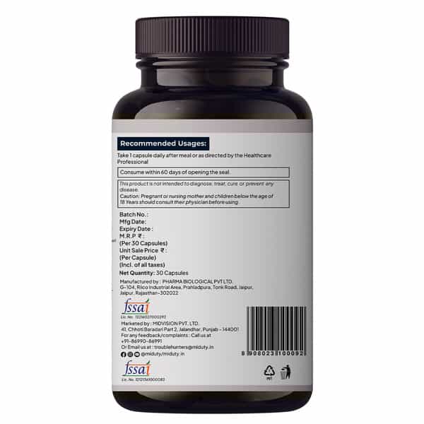 Miduty Complete Turmeric Matrix - Turmeric - Cough Cold - Cholesterol -10X Bioavailable -30 Capsule