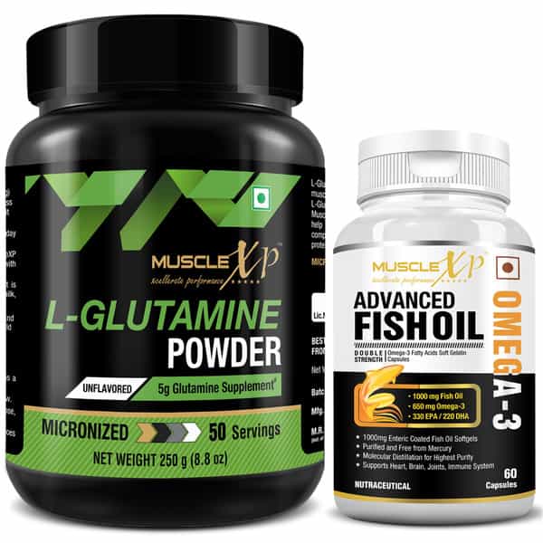 Musclexp L-Glutamine Powder 250G + Omega 3 Advanced Fish Oil 60 Softgels