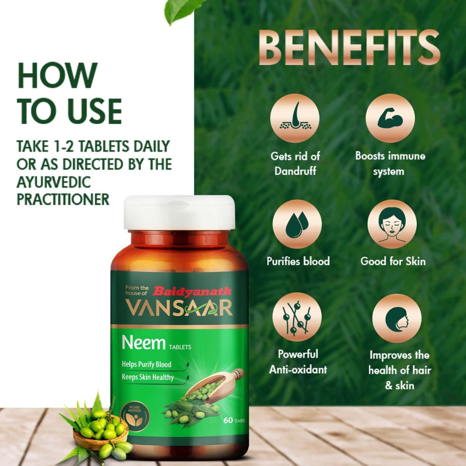 Buy VANSAAR NEEM TABLETS (FROM THE HOUSE OF BAIDYANATH) 60 TABLET