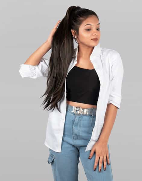 Streak Street Straight Dark Brown Ponytail With Copper Highlights