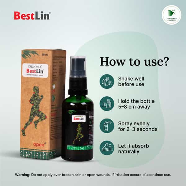 Green Milk Bestlin Liniment - Ayurvedic Pain Relief Oil For Joint & Muscle Pain | 50Ml (Pack Of 2)