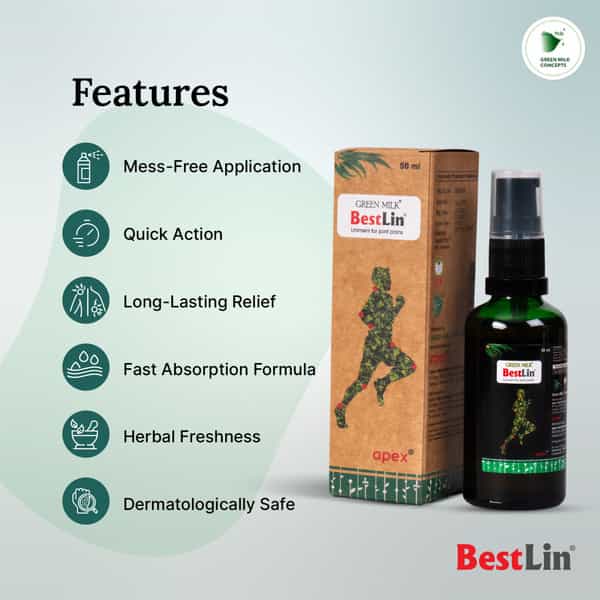 Green Milk Bestlin Liniment - Ayurvedic Pain Relief Oil For Joint & Muscle Pain | 50Ml (Pack Of 2)