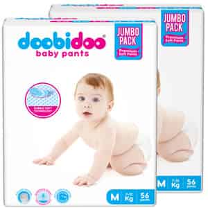Doobidoo Baby Pants - Medium Size Diapers (112 Count) - With Anti Leak Side Cuffs (7-12 Kgs)