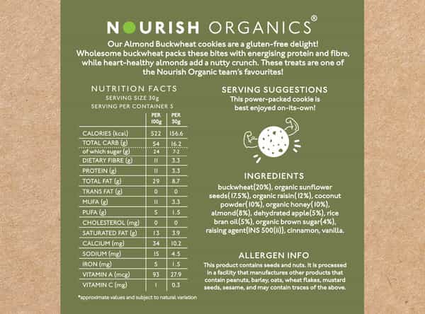 Nourish Organics Almond Buckwheat Cookies - 125Gms