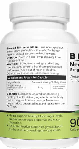 Briyo Dietary Supplement - Neem Oil Blood Purifier Softgels - Pack Of 1 (90 Softgels)
