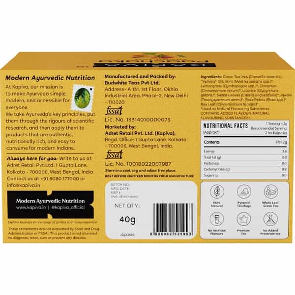Kapiva Paachaka Green Tea Supports Digestion Enriched With Triphala Bay Leaf And Others 20 Tea Bags