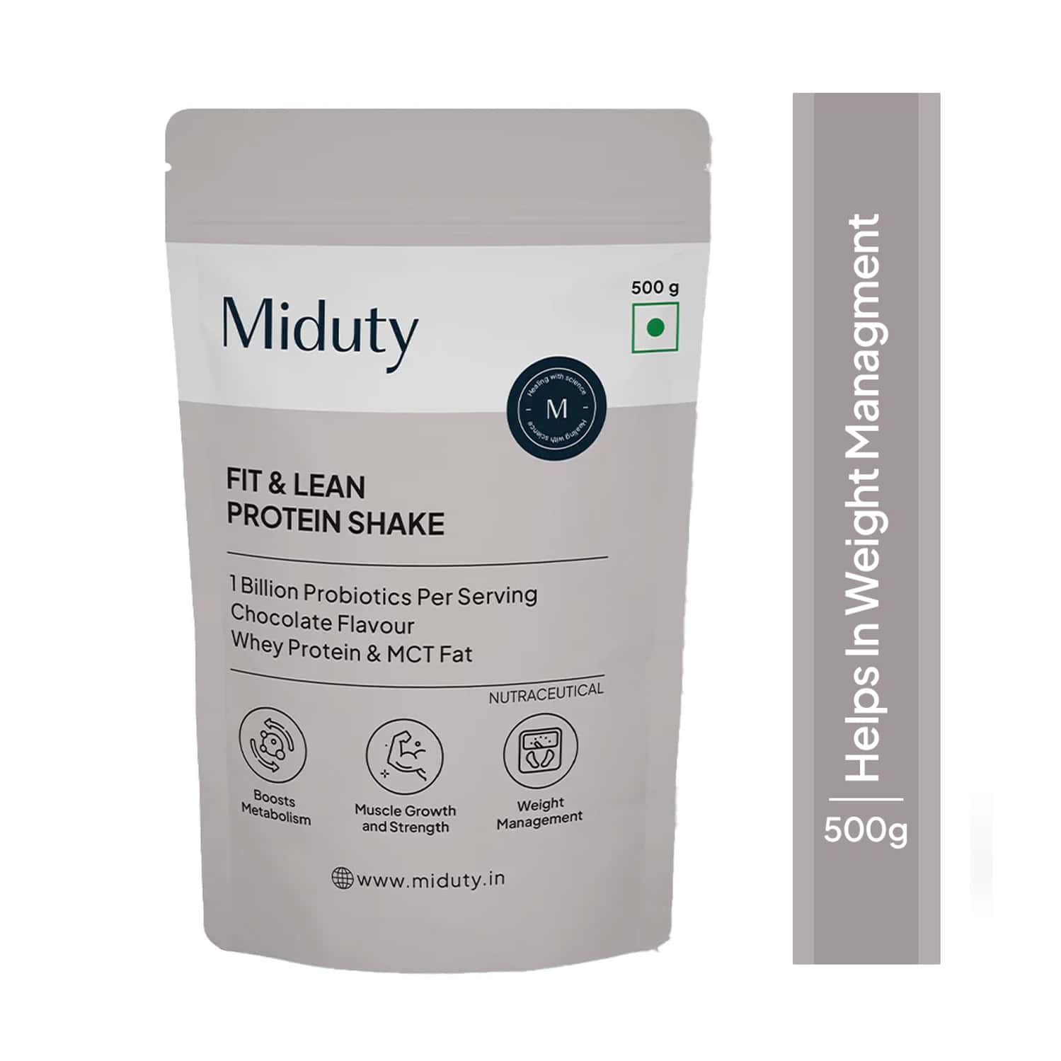 Miduty Fit & Lean Protein Shake -whey Protein Isolate-weight Loss-muscle Recovery-chocolate - 500gm
