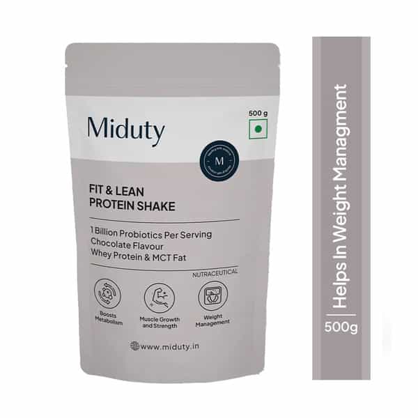 Miduty Fit & Lean Protein Shake -Whey Protein Isolate-Weight Loss-Muscle Recovery-Chocolate - 500Gm