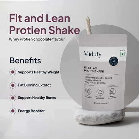 Miduty Fit & Lean Protein Shake -Whey Protein Isolate-Weight Loss-Muscle Recovery-Chocolate - 500gm