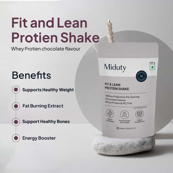 Miduty Fit & Lean Protein Shake -Whey Protein Isolate-Weight Loss-Muscle Recovery-Chocolate - 500Gm