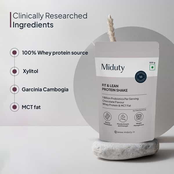 Miduty Fit & Lean Protein Shake -Whey Protein Isolate-Weight Loss-Muscle Recovery-Chocolate - 500Gm
