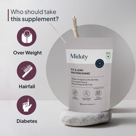 Miduty Fit & Lean Protein Shake -Whey Protein Isolate-Weight Loss-Muscle Recovery-Chocolate - 500gm