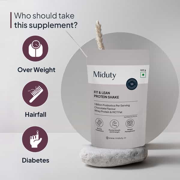 Miduty Fit & Lean Protein Shake -Whey Protein Isolate-Weight Loss-Muscle Recovery-Chocolate - 500Gm