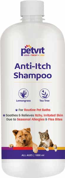Petvit Anti Itch Shampoo With Tea Tree Oil & Lemon Grass Oil For All Breed Dog/Cat -1000 Ml
