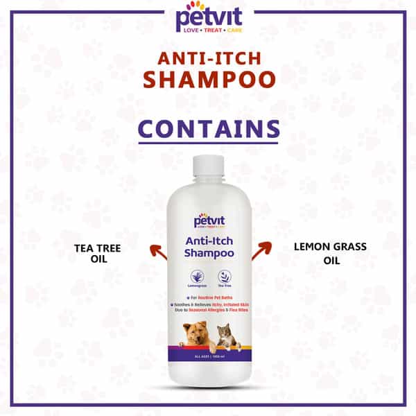 Petvit Anti Itch Shampoo With Tea Tree Oil & Lemon Grass Oil For All Breed Dog/Cat -1000 Ml