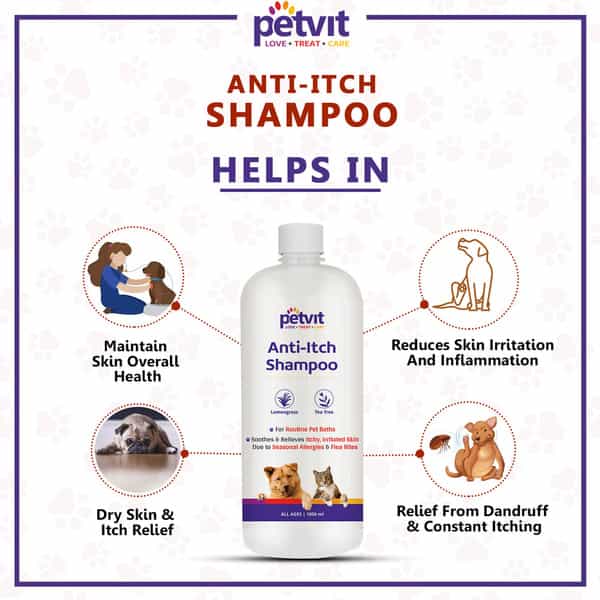 Petvit Anti Itch Shampoo With Tea Tree Oil & Lemon Grass Oil For All Breed Dog/Cat -1000 Ml