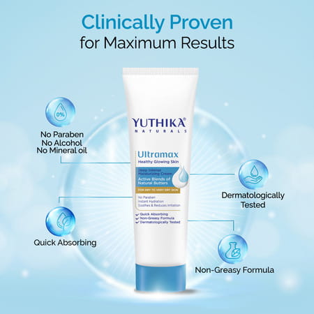 Yuthika Ultramax Moisturizing Cream 80Ml | For Very Dry Skin | No Paraben | Dermat-Tested