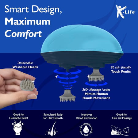 K-Life Head & Scalp Massager | 96 Silicone Points | 3 Speeds | Portable Stress Relief 1 Nos