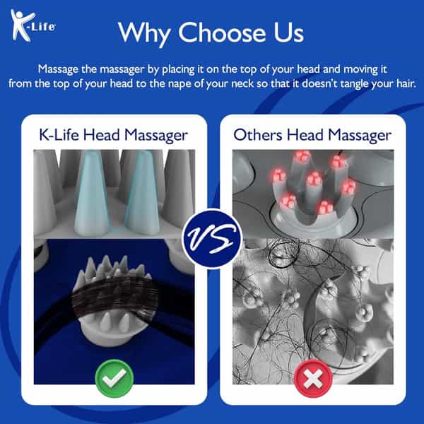 K-Life Head & Scalp Massager | 96 Silicone Points | 3 Speeds | Portable Stress Relief 1 Nos