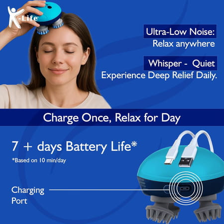 K-Life Head & Scalp Massager | 96 Silicone Points | 3 Speeds | Portable Stress Relief 1 Nos