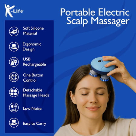 K-Life Head & Scalp Massager | 96 Silicone Points | 3 Speeds | Portable Stress Relief 1 Nos