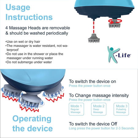 K-Life Head & Scalp Massager | 96 Silicone Points | 3 Speeds | Portable Stress Relief 1 Nos