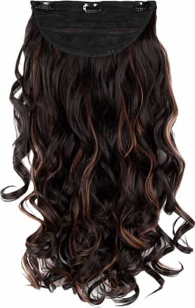 Streak Street Clip-In 24'' Soft Curls Dark Brown Hair Extensions With Copper Highlights