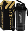 Musclexp Gym Shaker Ultra Xp Blender 650 Ml With 2 Compartments For Protein Sipper Bottle (Black)