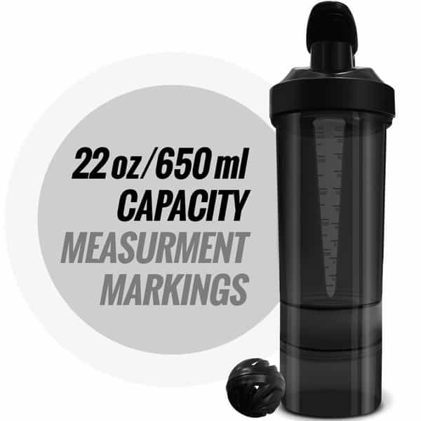 Musclexp Gym Shaker Ultra Xp Blender 650 Ml With 2 Compartments For Protein Sipper Bottle (Black)