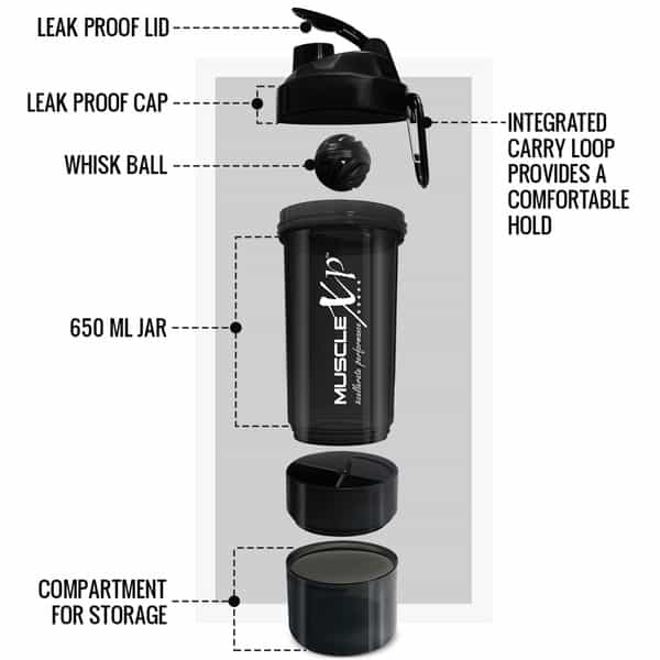 Musclexp Gym Shaker Ultra Xp Blender 650 Ml With 2 Compartments For Protein Sipper Bottle (Black)