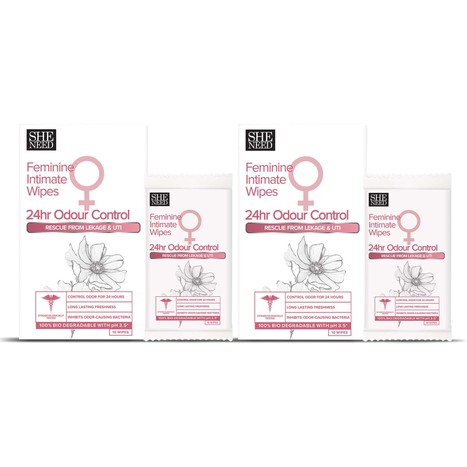 Sheneed Feminine Intimate 24hr Odour Control Wipes|rescue From Leakage & Uti|gynac Approved|10n X 2