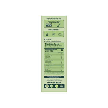 Zindagi Stevia Powder Sachets| Natural Stevia Extract| Zero Calories|100 Sachets| Pack Of 15