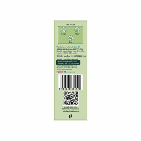 Zindagi Stevia Powder Sachets| Natural Stevia Extract| Zero Calories|100 Sachets| Pack Of 15