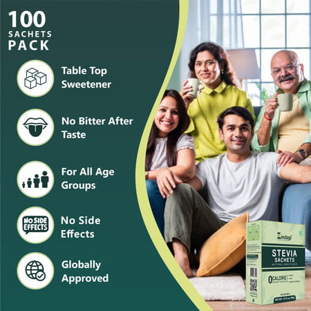Zindagi Stevia Powder Sachets| Natural Stevia Extract| Zero Calories|100 Sachets| Pack Of 15