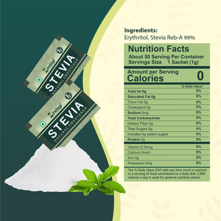 Zindagi Stevia Powder Sachets| Natural Stevia Extract| Zero Calories|100 Sachets| Pack Of 15