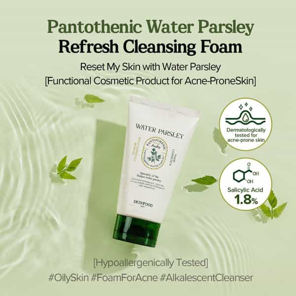 Skinfood Pantothenic Water Parsley Refresh Cleansing Foam - Korean Face Cleanser - 150Ml