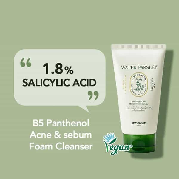 Skinfood Pantothenic Water Parsley Refresh Cleansing Foam - Korean Face Cleanser - 150Ml