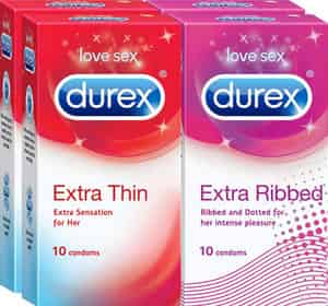 Durex Multi-pack Condoms For Men (extra Ribbed Extra Thin) - 10 Count (pack Of 2)