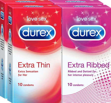 Durex Multi-Pack Condoms For Men (Extra Ribbed Extra Thin) - 10 Count (Pack Of 2)