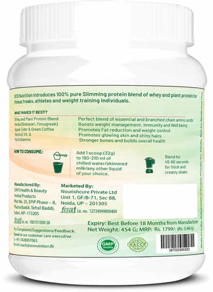 Sos Nutrition Slimming Women Whey Plant Protein With Weight Loss Herbs | Strawberry Shake 454G