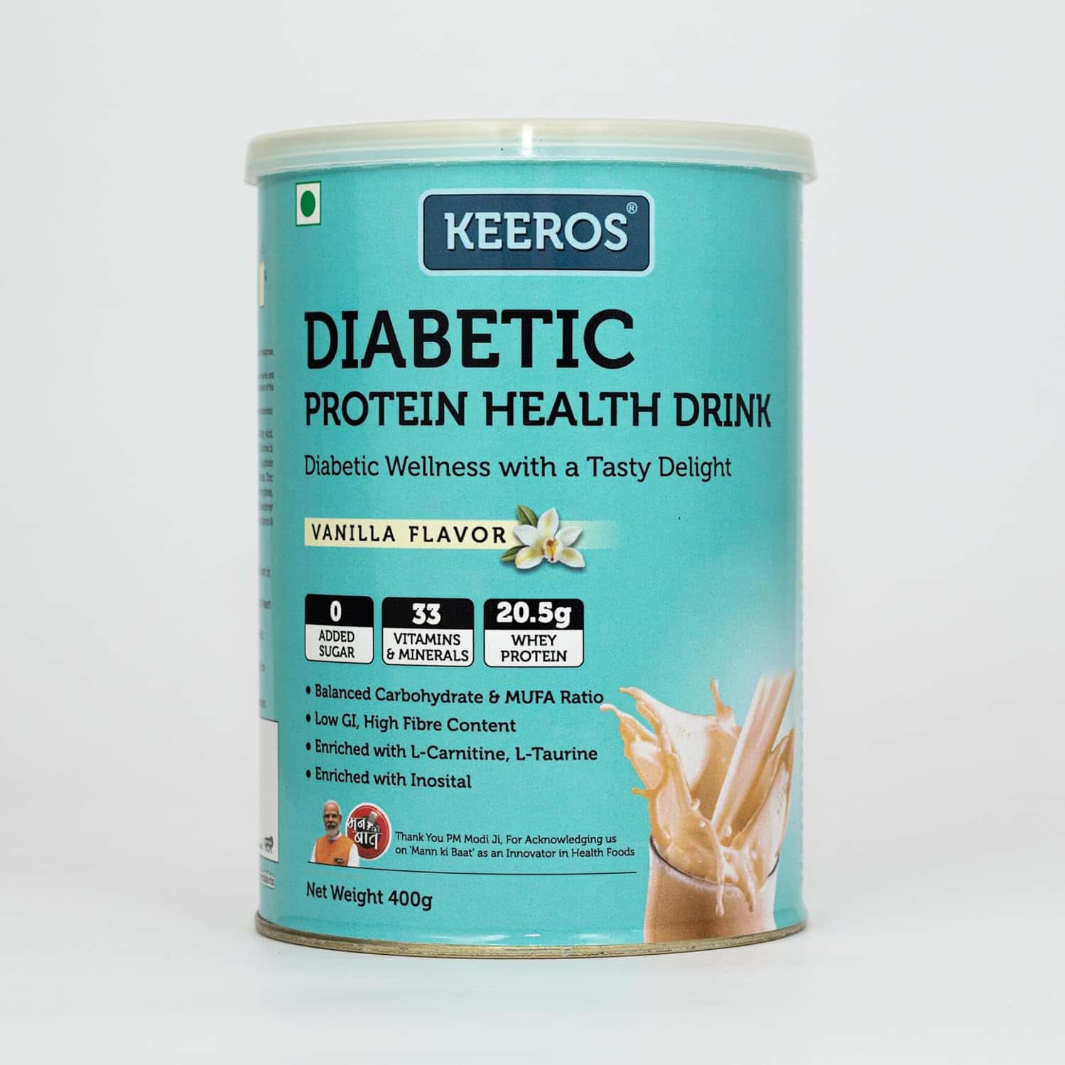 Keeros Diabetic Protein Health Drink Vanilla Flavor Tin 400 Gm