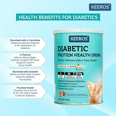 Keeros Diabetic Protein Health Drink Vanilla Flavor Tin 400 Gm