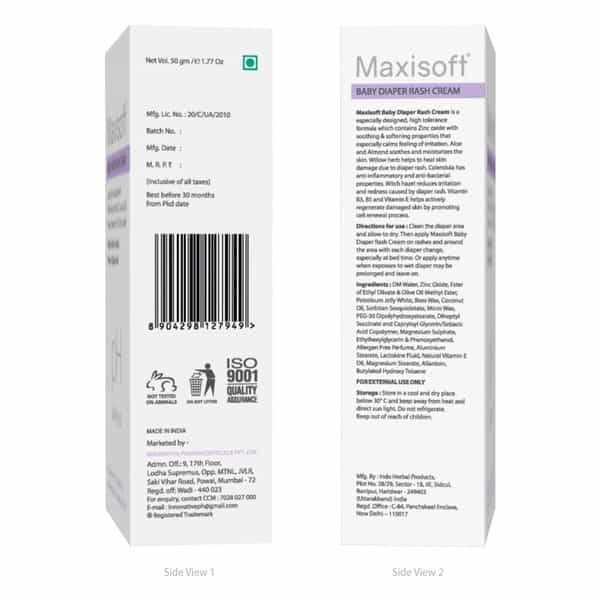 Maxisoft Baby Diaper Rash | Ph Balanced | Cream | Tube | 50 Gm | Pack Of 2