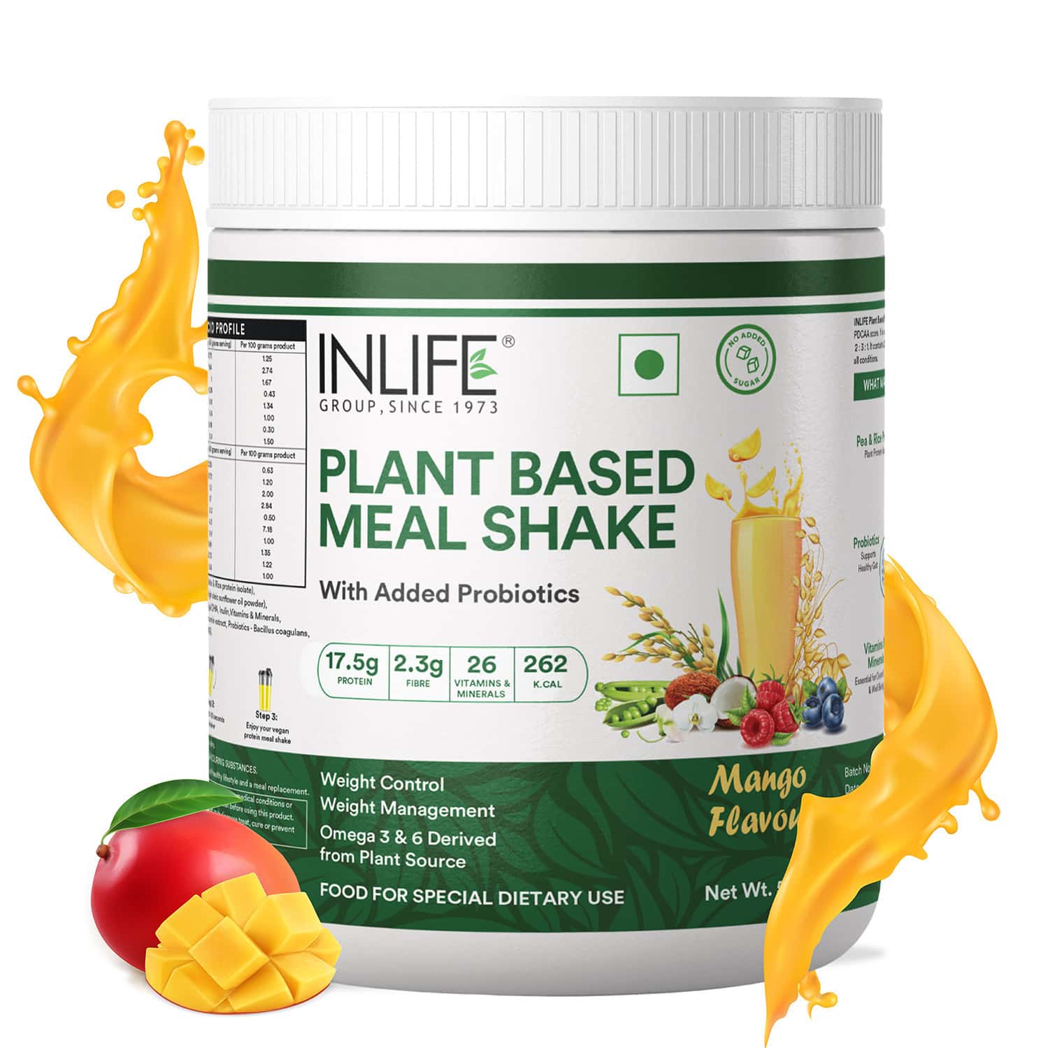 Inlife Plant Based Meal Replacement Shake | Plant Protein Powder (17.5 Protein) | 500g (mango)