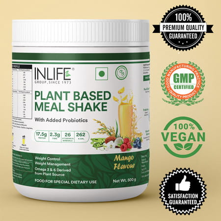 Inlife Plant Based Meal Replacement Shake | Plant Protein Powder (17.5 Protein) | 500g (Mango)
