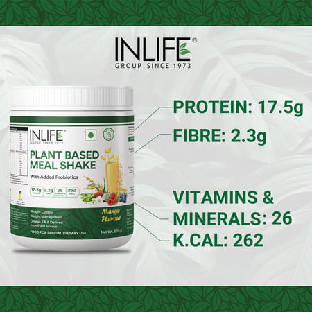 Inlife Plant Based Meal Replacement Shake | Plant Protein Powder (17.5 Protein) | 500g (Mango)