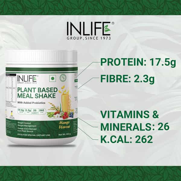 Inlife Plant Based Meal Replacement Shake | Plant Protein Powder (17.5 Protein) | 500G (Mango)