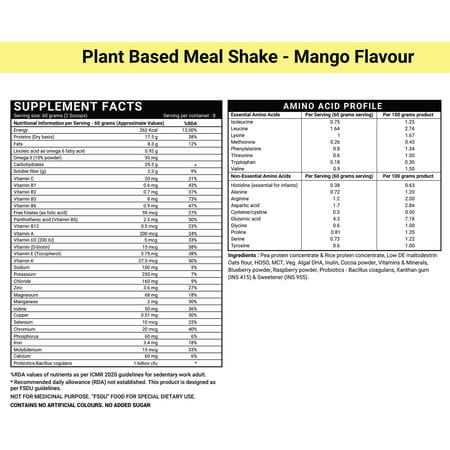 Inlife Plant Based Meal Replacement Shake | Plant Protein Powder (17.5 Protein) | 500g (Mango)
